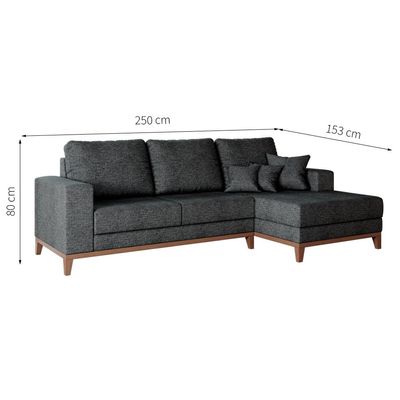 Sofá 4 Lugares Belgrado com Chaise Direito Linho Grafite 250 cm