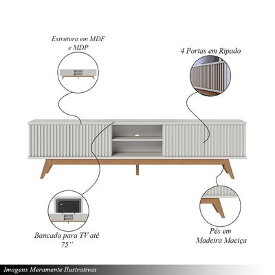 Bancada Decorativa Sala de Estar Queiroz TV até 75 Polegadas Off White/Matte G73 - Gran Belo