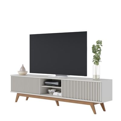 Bancada Decorativa Sala de Estar Queiroz TV até 75 Polegadas Off White/Matte G73 - Gran Belo