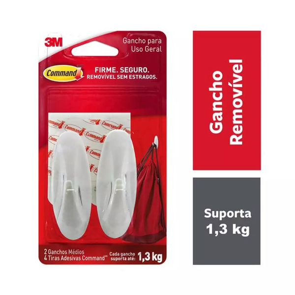 Gancho 3M Adesivo Command Design M Até 1,3Kg Branco Gancho 3M Adesivo Command Design M Até 1,3Kg Branco