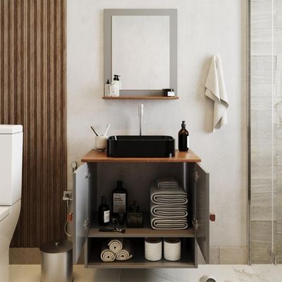 Gabinete Arm Banheiro Deli 2 Portas Com Cuba Oxford Preta Titanium nature