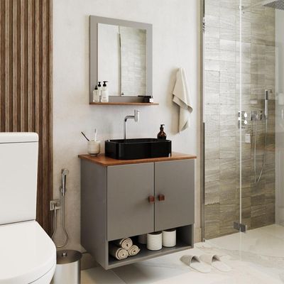 Gabinete Arm Banheiro Deli 2 Portas Com Cuba Oxford Preta Titanium nature