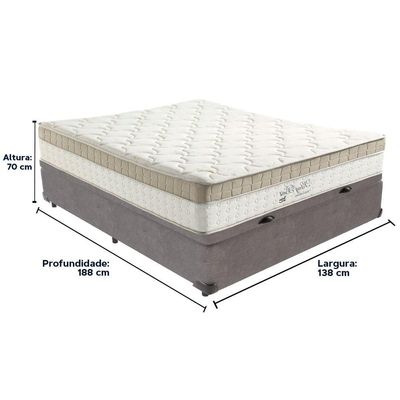 Cama Box Baú Cinza E Colchão King Best Molas Ensacadas Casal 138x188x33 Anjos