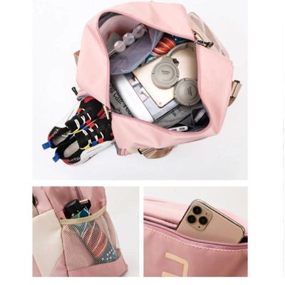 Bolsa Mala Grande Com Alça Academia Esportiva Porta Sapatos Rosa