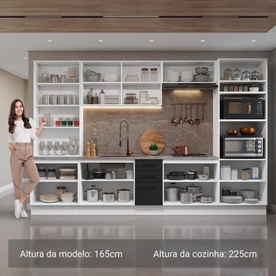Armário De Cozinha Completa 340cm Branco/preto Agata Madesa 01 Branco/preto