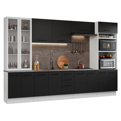 Armário De Cozinha Completa 340cm Branco/preto Agata Madesa 01 Branco/preto