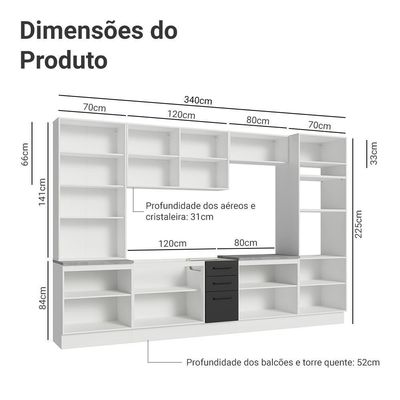 Armário De Cozinha Completa 340cm Branco/preto Agata Madesa 01 Branco/preto