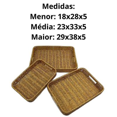 Kit 3 Bandejas Organizadora Multiuso Retangular Cesto Para Servir Café Frios Petisco marfim