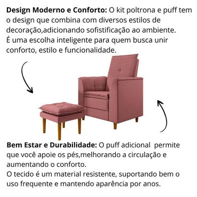 Poltrona Amamentação Confortável Com Puff Ayla Veludo rosê