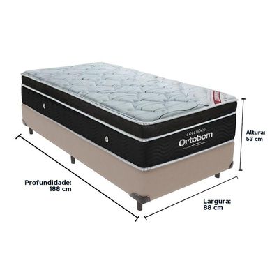 Cama Box Bege E Colchão Elegant Molas Ensacadas Solteiro Ortobom