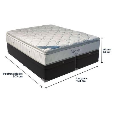 Cama Box Baú Preto E Colchão Freedom Molas Ensacadas King Ortobom