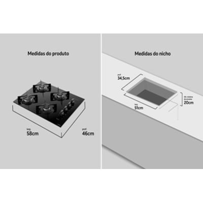 Cooktop 4 Bocas Preto com Mesa de Vidro Atlas U Top Bivolt