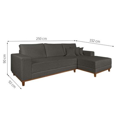 Sofá 4 Lugares Mônaco Com Chaise Direito Linho Cinza