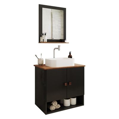 Gabinete Arm Banheiro Deli 2 Portas Com Cuba Oxford Branca Preto Fosco-nature