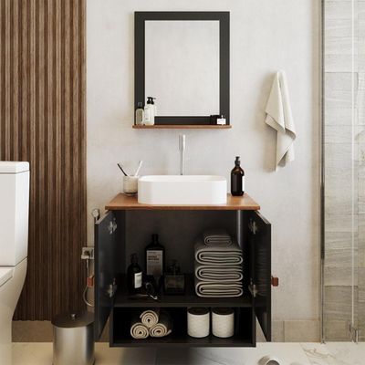 Gabinete Arm Banheiro Deli 2 Portas Com Cuba Oxford Branca Preto Fosco-nature