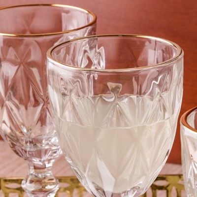 Jogo 10 Taças De Vidro Com Borda Dourada Diamond Cor Transparente água 300ml Class Home