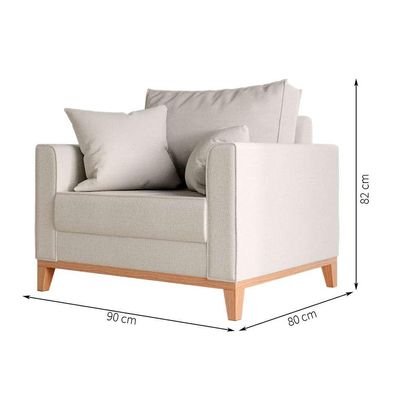 Poltrona Beny Pés e Base em Madeira Linho Cotton Cru
