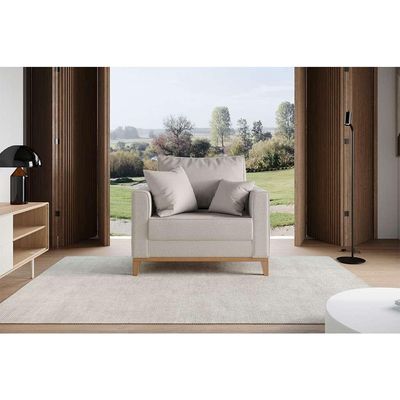 Poltrona Beny Pés e Base em Madeira Linho Cotton Cru