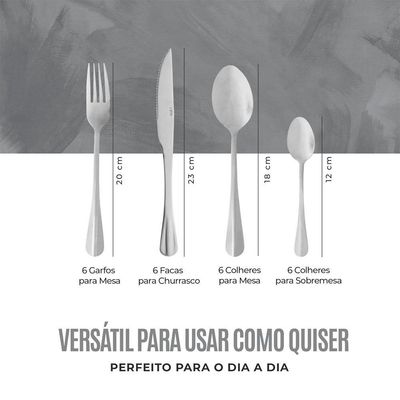 Jogo De Faqueiro Inox 24 Peças Aço Inoxidável Positano Kit Talheres Prata Lyor