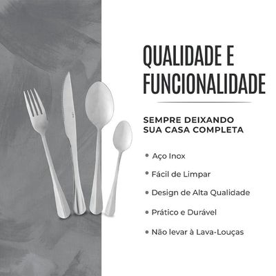 Jogo De Faqueiro Inox 24 Peças Aço Inoxidável Positano Kit Talheres Prata Lyor