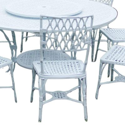 Conjunto Bambú Com 8 Cadeiras E Mesa Giratória Branco