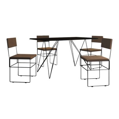 Mesa Jantar Industrial Trama 1,40x0,80m Preta Com 4 Cadeiras Estofadas Vitória Marrom E Preta Marrom