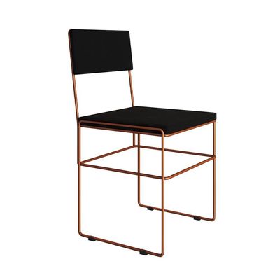 Mesa Jantar Industrial Trama 1,40x0,80m Amêndoa Com 4 Cadeiras Estofadas Vitória Cobre E Preta Marrom