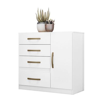 Cômoda Sapateira Com 5 Gavetas 1 Porta 98x100cm Vênus Moval Cor:branco Flex