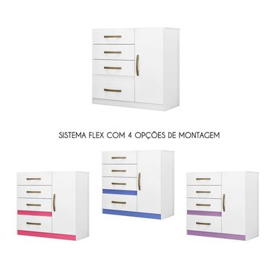 Cômoda Sapateira Com 5 Gavetas 1 Porta 98x100cm Vênus Moval Cor:branco Flex