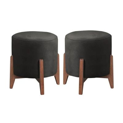 Kit 2 Puff Decorativo Para Sala Redondo Luxo Selena Veludo preto