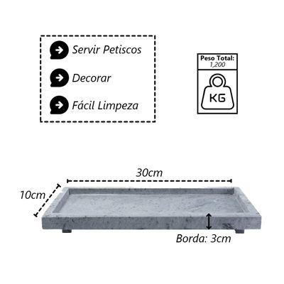 Tábua Gourmet Borda e Pé Para Servir Pedra Sabão P 30x10cm