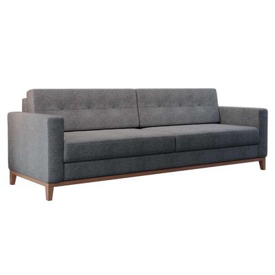 Sofá 3 Lugares Living Base de Madeira Linho Cotton Cinza 210 cm