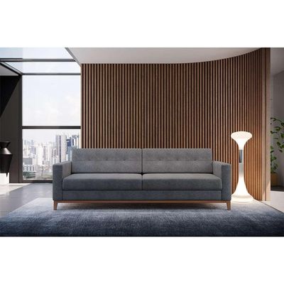 Sofá 3 Lugares Living Base de Madeira Linho Cotton Cinza 210 cm