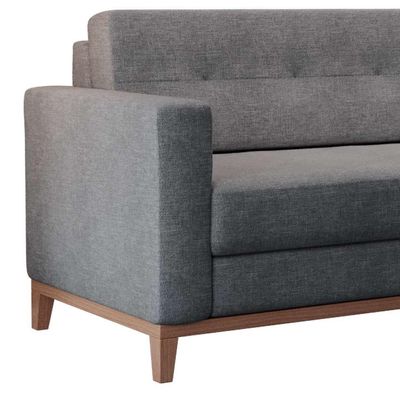 Sofá 3 Lugares Living Base de Madeira Linho Cotton Cinza 210 cm
