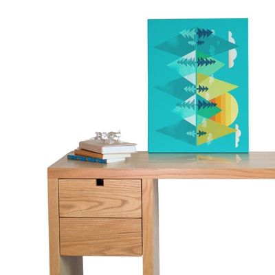 Quadro Decorativo Abstrato-montanhas E Sol Em Tons De Azul