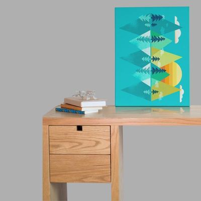 Quadro Decorativo Abstrato-montanhas E Sol Em Tons De Azul