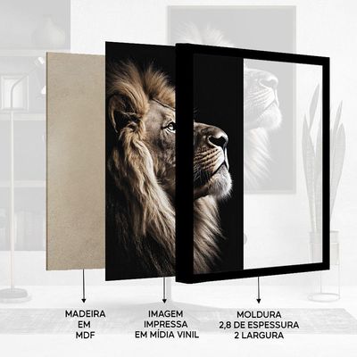 Quadro Decorativo Leão Da Fé Moldura Madeira Cx Alta 40x60