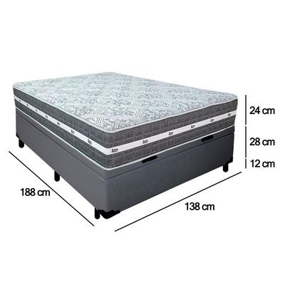 Cama Box Baú Casal Sintético + Colchão Anjos Black Graphite Molas Ensacadas 138x188x64cm Cinza