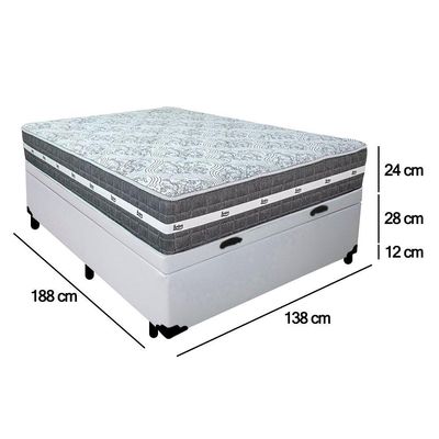 Cama Box Baú Casal Sintético + Colchão Anjos Black Graphite Molas Ensacadas 138x188x64cm Branco