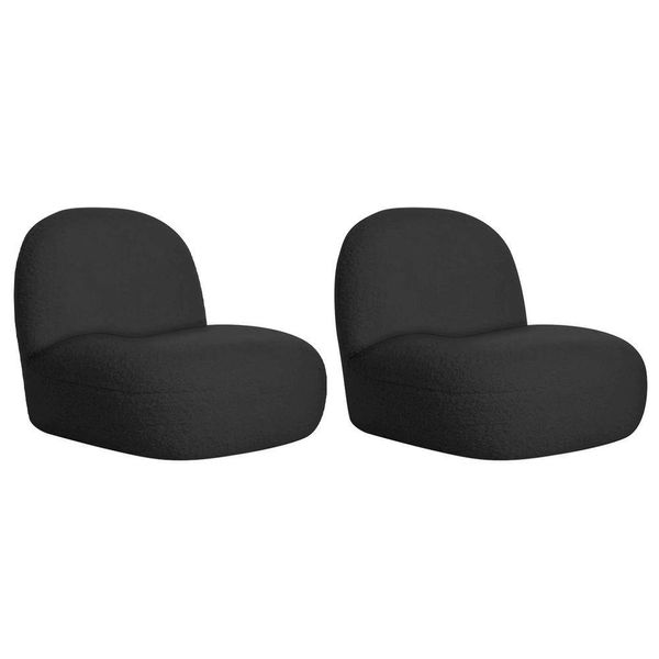 Kit 2 Poltronas Decorativas Orgânica Escritório Recepção Sala Amsterdã Linho - Amarena Móveis Cor Preto