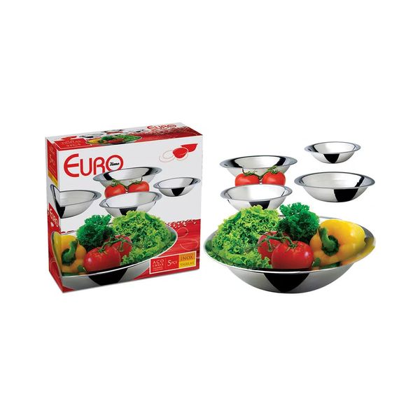 Conjunto de Tigelas Rasas Inox Euro com 5 Peças Conjunto de Tigelas Rasas Inox Euro com 5 Peças