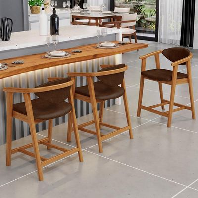 Kit 06 Banquetas Baixa Para Cozinha Sala Jantar Bancada Cecília L02 Couríssimo Marrom - Lyam Decor
