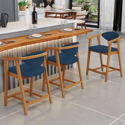 Kit 04 Banquetas Baixa Para Cozinha Sala Jantar Bancada Cecília L02 Suede Azul Marinho - Lyam Decor
