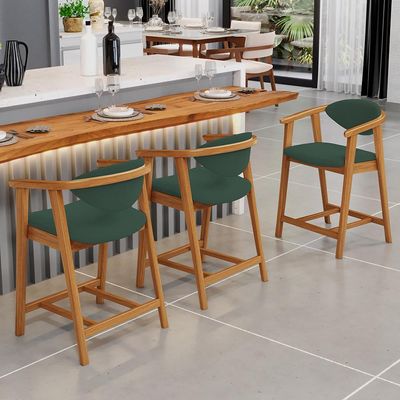 Kit 04 Banquetas Baixa Para Cozinha Sala Jantar Bancada Cecília L02 Suede Verde Musgo - Lyam Decor