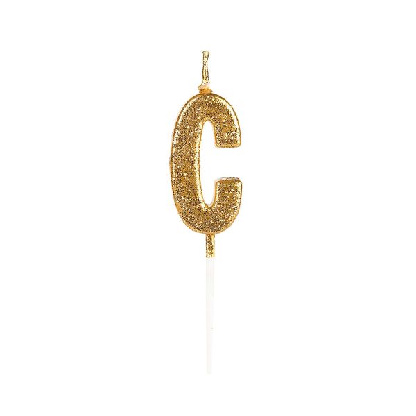 Vela Silver Glitter Dourada Letra C