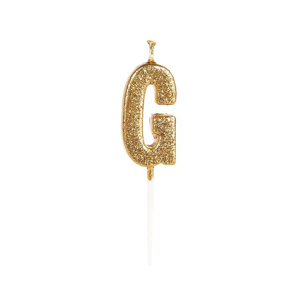 Vela Silver Glitter Dourada Letra G