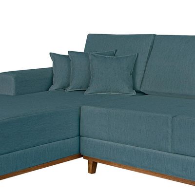 Sofá 4 Lugares Mônaco Com Chaise Esquerdo Linho Azul Claro