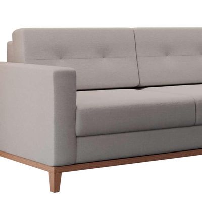 Sofá 2 Lugares Living Pés e Base em Madeira Linho Cotton Cru