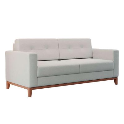 Sofá 2 Lugares Living Pés e Base em Madeira Linho Cotton Cru
