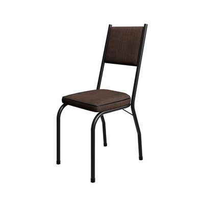 Conjunto de Mesa Retangular com Tampo de MDF Amadeirado e 4 Cadeiras Adriana Revestimento Sintético Imbuia e Preto